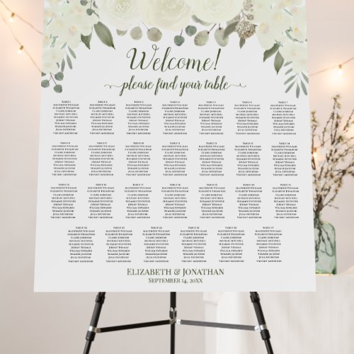 27 Table Ivory White Floral Seating Chart Welcome Foam Board