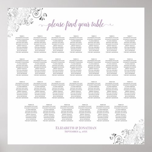 27 Table Lacy Wedding Seating Chart White Lavender