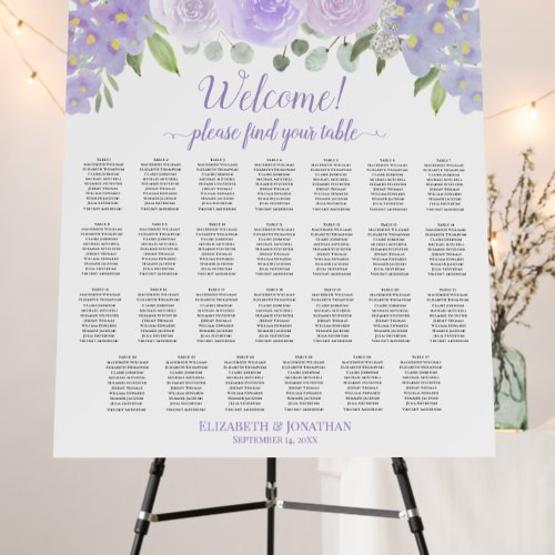 27 Table Lavender Floral Seating Chart Welcome Foam Board