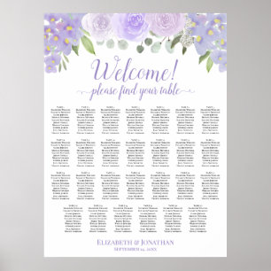 27 Table Lavender Floral Wedding Seating Chart
