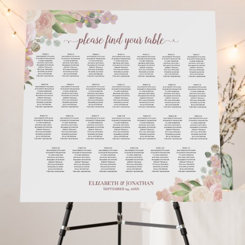 27 Table Pink Boho Floral Wedding Seating Chart Foam Board