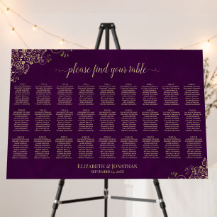 27 Table Plum Purple & Gold Wedding Seating Chart Foam Board