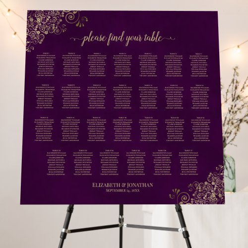 27 Table Plum Purple  Gold Wedding Seating Chart Foam Board