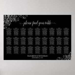 27 Table Posh Silver & Black Wedding Seating Chart