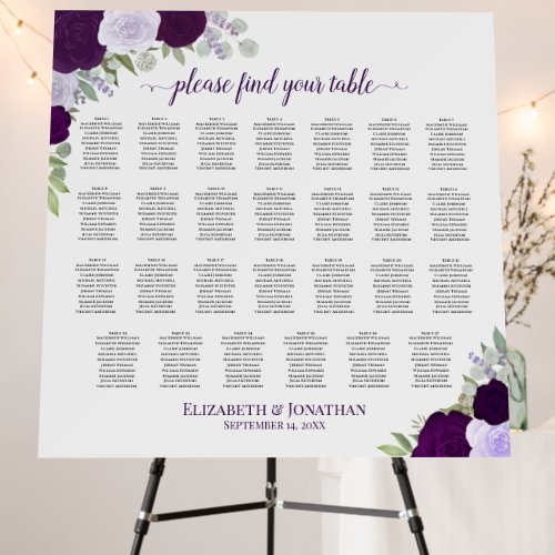 27 Table Purple Boho Floral Wedding Seating Chart Foam Board