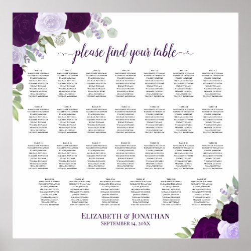 27 Table Purple Roses Chic Wedding Seating Chart