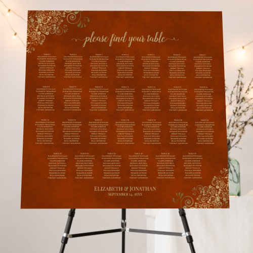 27 Table Rust Orange  Gold Wedding Seating Chart Foam Board