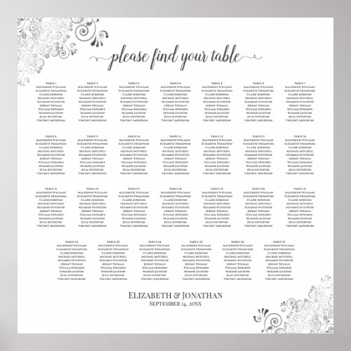 27 Table Silver Frills Wedding Seating Chart White