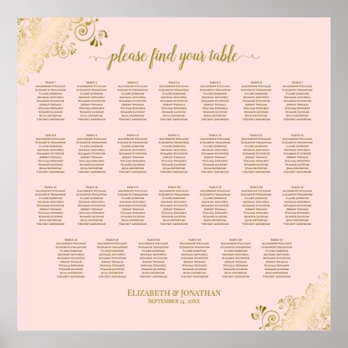 27 Table Wedding Seating Chart Blush Pink  Gold