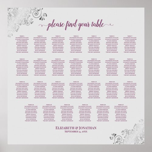 27 Table Wedding Seating Chart Cassis on Gray