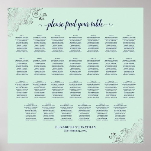 27 Table Wedding Seating Chart Mint Green  Navy