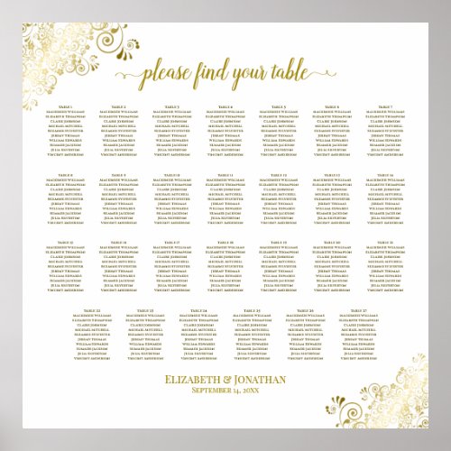 27 Table Wedding Seating Chart White  Gold Frills