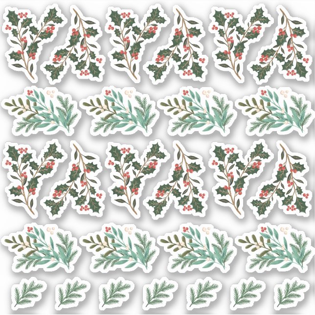 27 x Classic Botanical Christmas Holiday Stickers (Front)