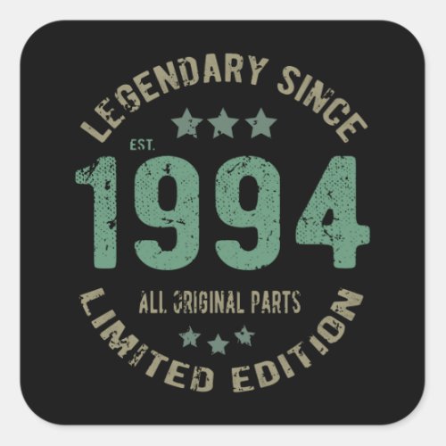 27 Year Old Bday 1994 Legend Since 27th Birthday Square Sticker