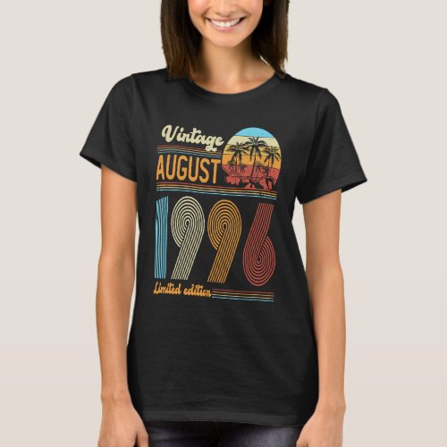 27 Years Old Birthday  Vintage August 1996 Women M T_Shirt