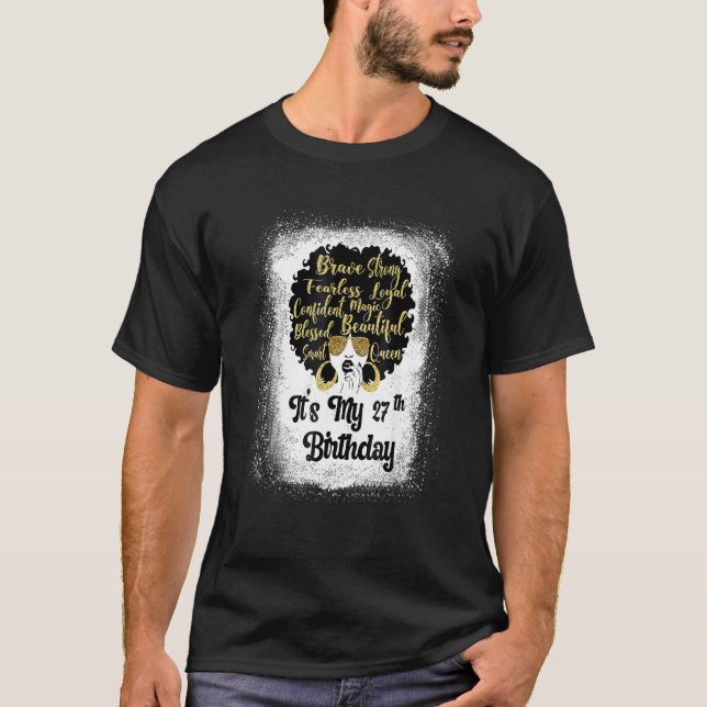 27 Years Old Leopard Melanin Girl It's My Birthday T-Shirt (Front)
