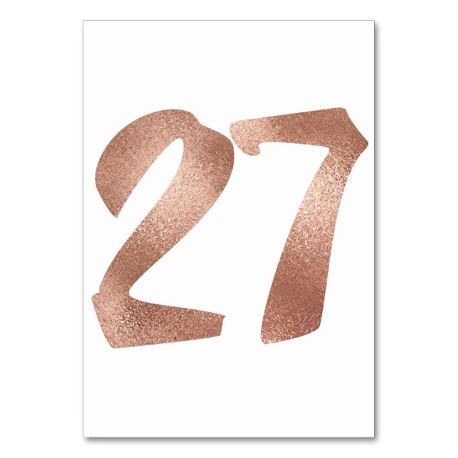 27Table  Number White Metallic Pink Rose Gold Table Number (Front)