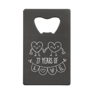 27th Anniversary Gift Chalk Hearts Credit Card Bottle Opener