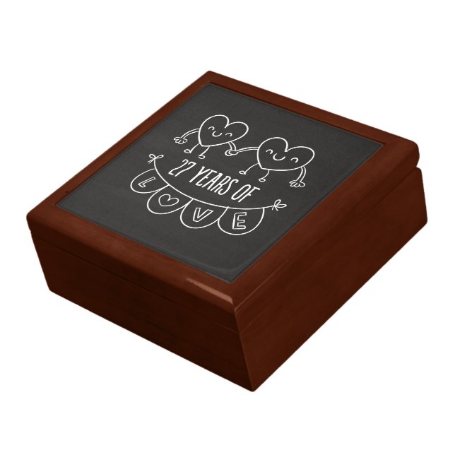 27th Anniversary Gift Chalk Hearts Keepsake Box (Side)