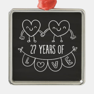 27th Anniversary Gift Chalk Hearts Metal Ornament