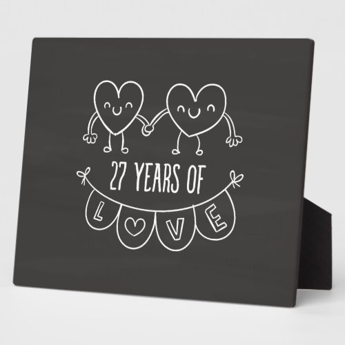 27th Anniversary Gift Chalk Hearts Plaque