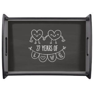 27th Anniversary Gift Chalk Hearts Serving Tray