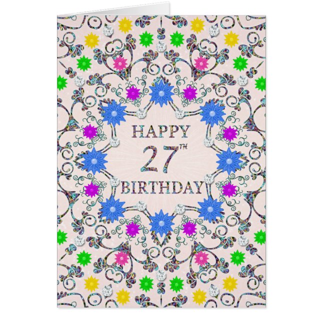 27th Birthday Abstract Flowers  Cards (Front)