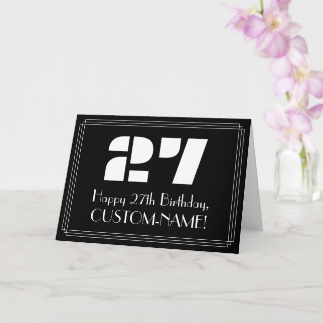 27th Birthday: Art Deco Inspired Look "27" & Name Card (Orchid)