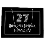 [ Thumbnail: 27th Birthday — Art Deco Inspired Look "27" & Name Gift Bag ]
