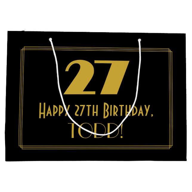 27th Birthday — Art Deco Inspired Look "27" & Name Large Gift Bag (Back)