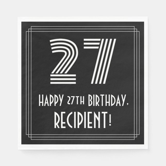 27th Birthday: Art Deco Inspired Look "27" + Name Napkins (Front)