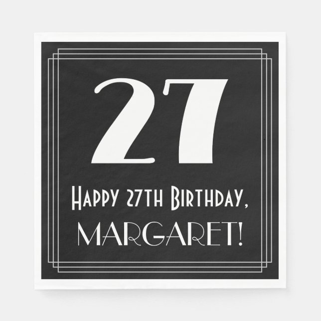 27th Birthday ~ Art Deco Inspired Look "27", Name Napkins (Front)