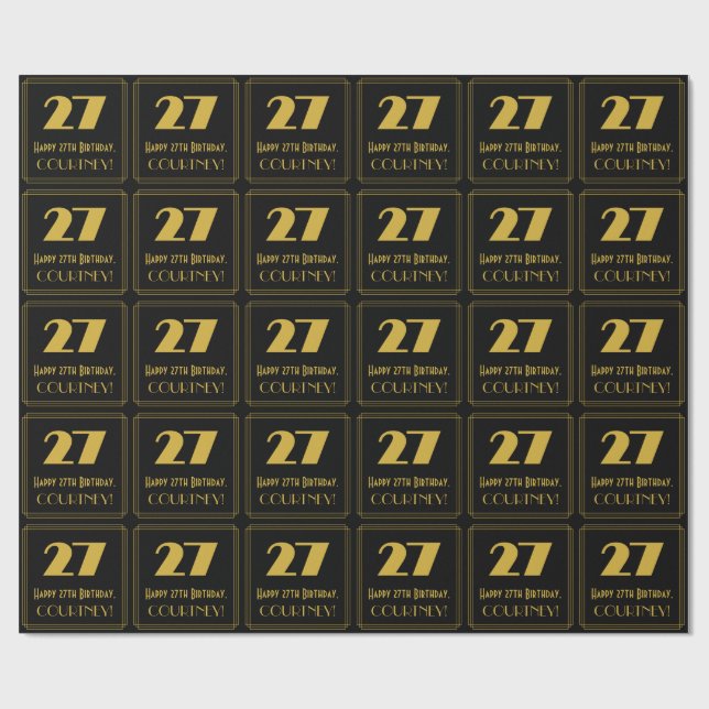 27th Birthday – Art Deco Inspired Look "27" & Name Wrapping Paper (Flat)