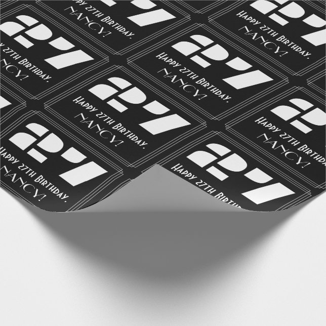 27th Birthday: Art Deco Inspired Look "27" & Name Wrapping Paper (Corner)