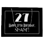 [ Thumbnail: 27th Birthday: Art Deco Inspired Style "27", Name Gift Bag ]