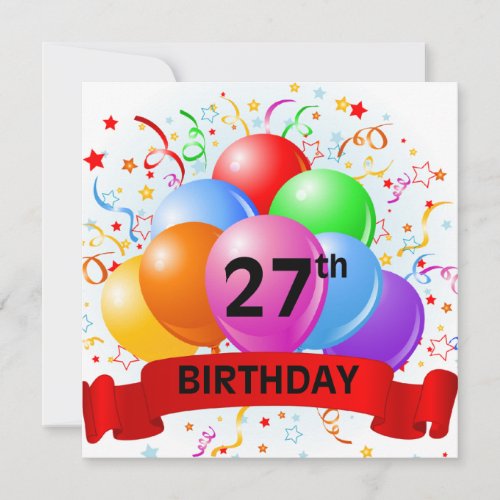 27th Birthday Balloons Banner Card