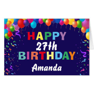 27th Birthday Balloons Navy Blue Extra Large Jumbo Card