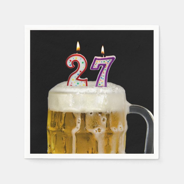27th Birthday Beer on black Napkins (Front)