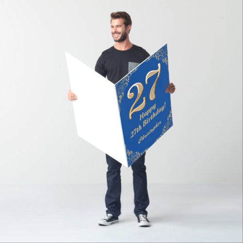 27th Birthday Blue & Gold Glitter Extra Large