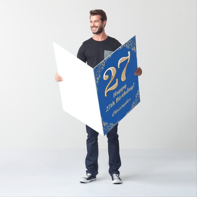 27th Birthday Blue & Gold Glitter Extra Large Card (In Situ)
