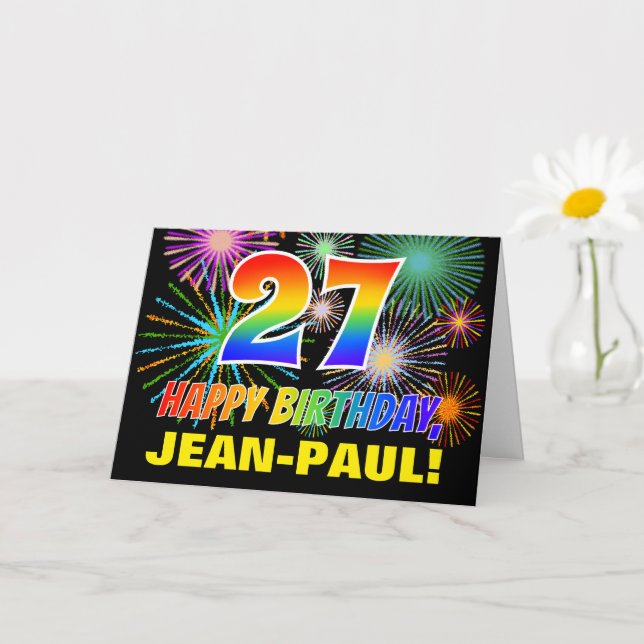 27th Birthday: Bold, Fun, Fireworks, Rainbow 27 Card (Small Plant)