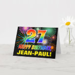 [ Thumbnail: 27th Birthday: Bold, Fun, Fireworks, Rainbow 27 Card ]