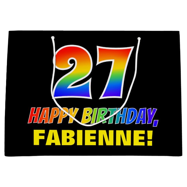 27th Birthday: Bold, Fun, Simple, Rainbow 27 Large Gift Bag (Front)