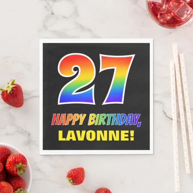 27th Birthday: Bold, Fun, Simple, Rainbow 27 Napkins (Insitu)