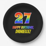 [ Thumbnail: 27th Birthday: Bold, Fun, Simple, Rainbow 27 Paper Plates ]