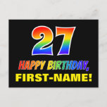 [ Thumbnail: 27th Birthday: Bold, Fun, Simple, Rainbow 27 Postcard ]