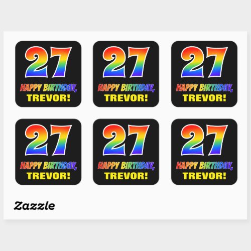 27th Birthday Bold Fun Simple Rainbow 27 Square Sticker