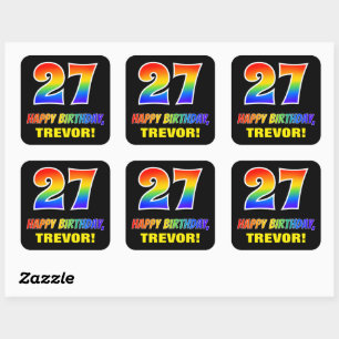 27th Birthday: Bold, Fun, Simple, Rainbow 27 Square Sticker