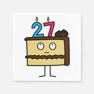 27th Birthday Cake with Candles Paper Napkins
