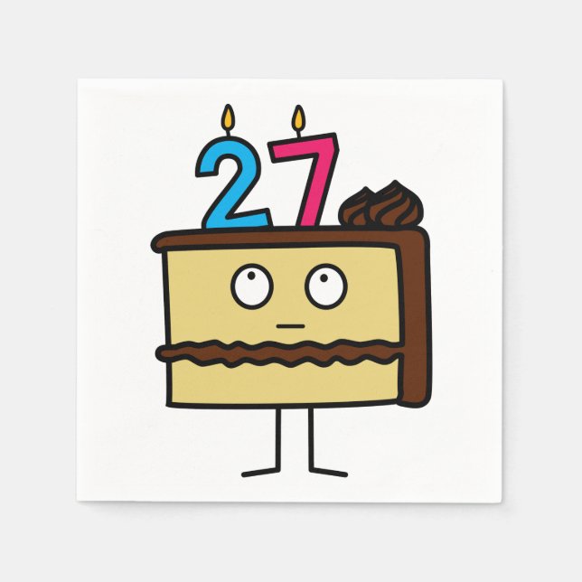 27th Birthday Cake with Candles Paper Napkins (Front)